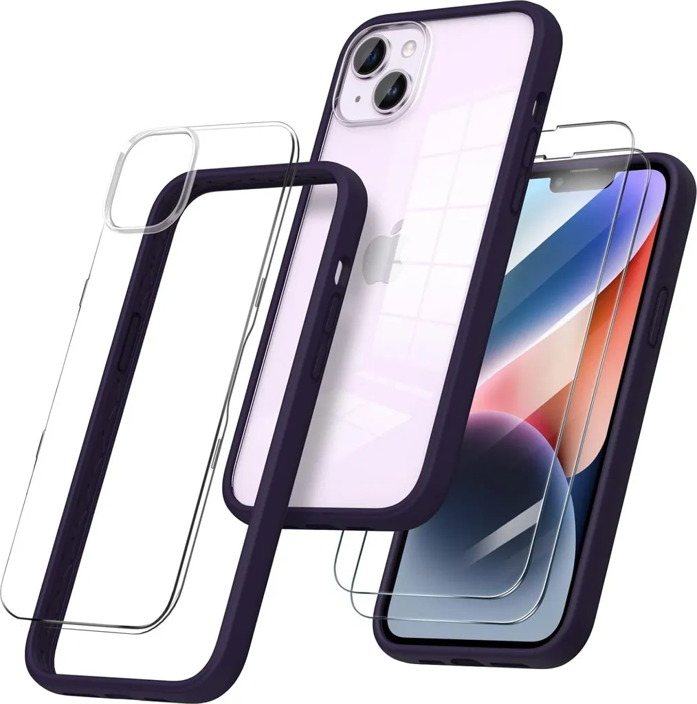 Coque antichoc iPhone 14 Plus violette et double protection d'écran