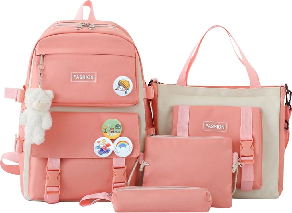 4-teiliges Studentenrucksack-Set, inklusive Umhängetasche, Federmäppchen und Nachhilfetasche, großer Kapazität, Reißverschluss, Reise-Outdoor-...