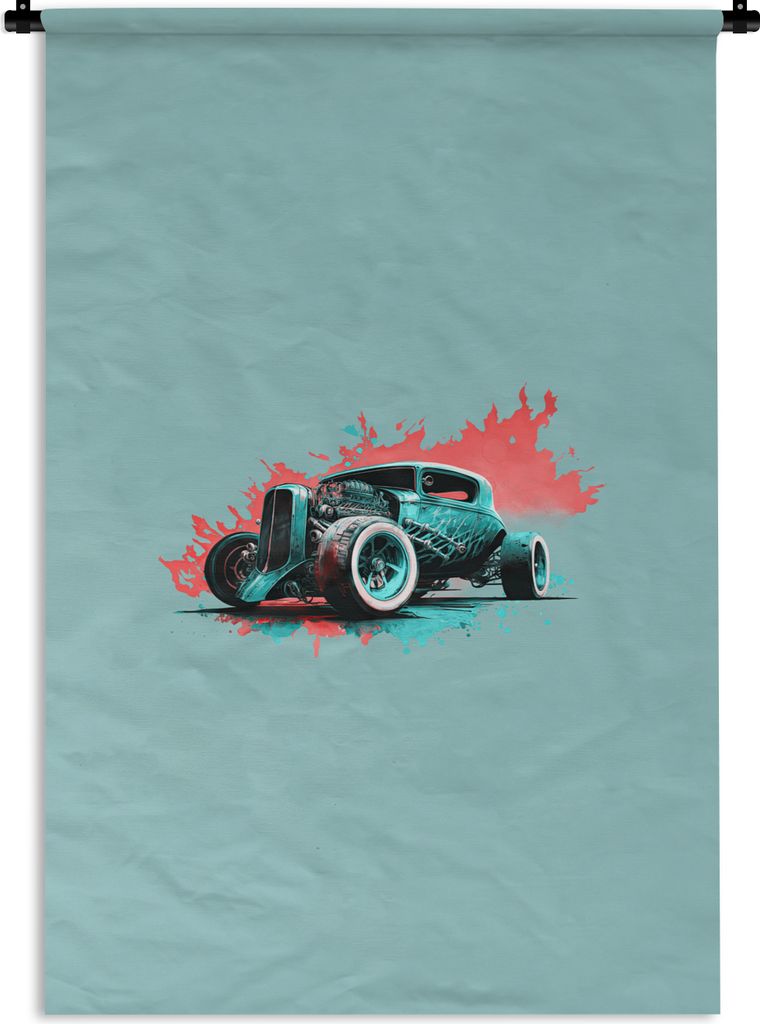 MuchoWow Wandteppich Wandbehang Auto - Oldtimer - Farbe - Grün 120x180 cm Tapisserie Dekoration Wandtuch - Schlafzimmer - Dekorationen für das ...