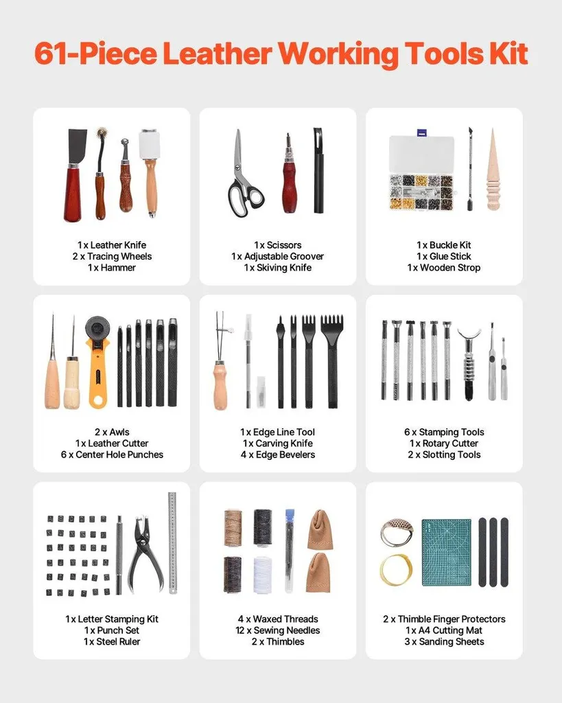 Set de maroquinerie 61 pièces avec outils d'estampage et de perçage - 2