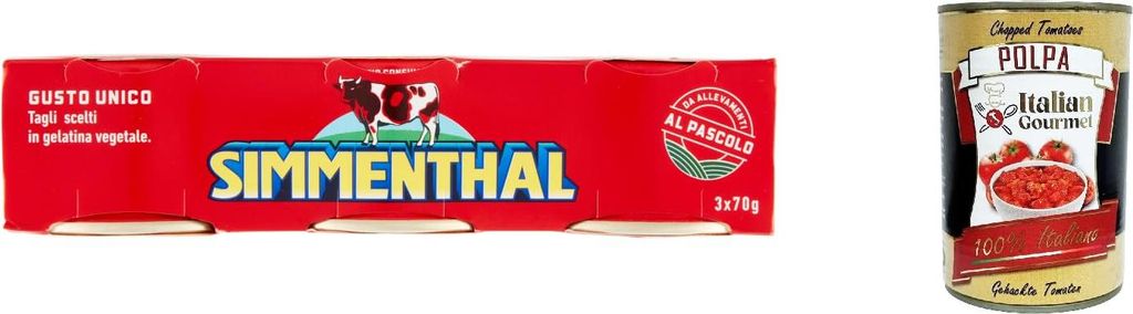 6x SIMMENTHAL carne in scatola, Rindfleisch in Aspik 3x 70g 100% Italienisch Fleisch Aspikfleisch + Italian Gourmet polpa 400g