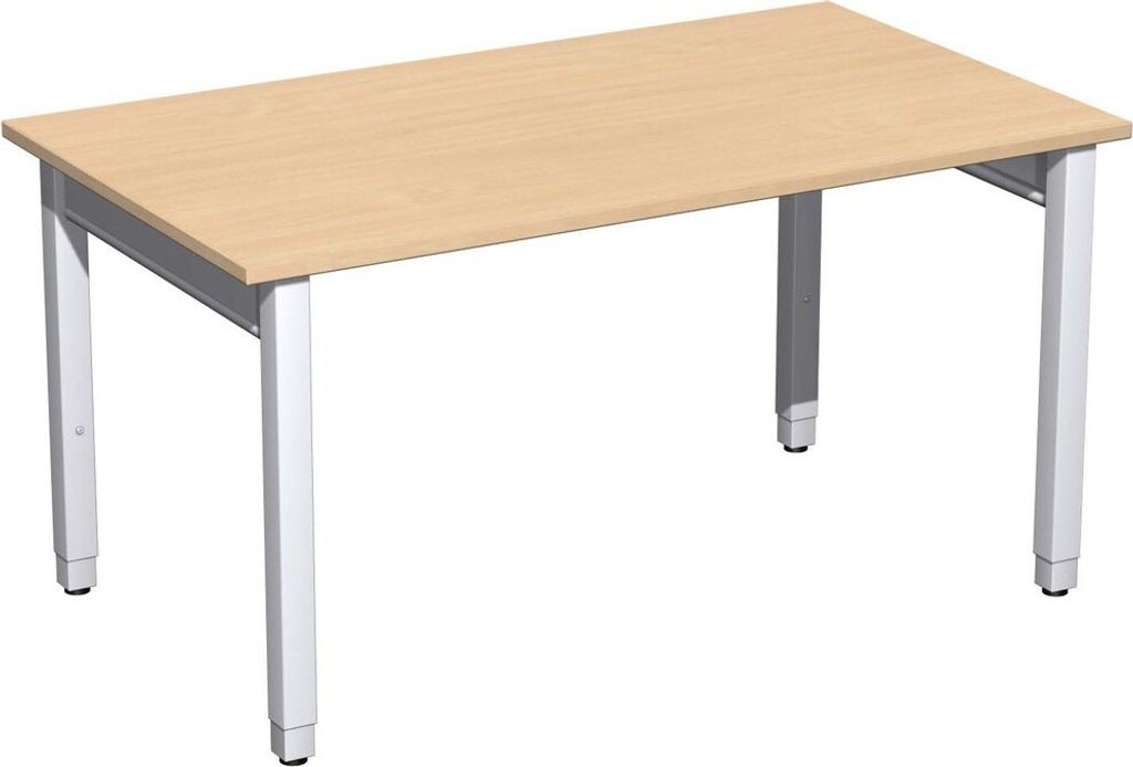 Gera Quadrat Pro Schreibtisch höhenverstellbar, 1400x800x680-860, Buche/Silber