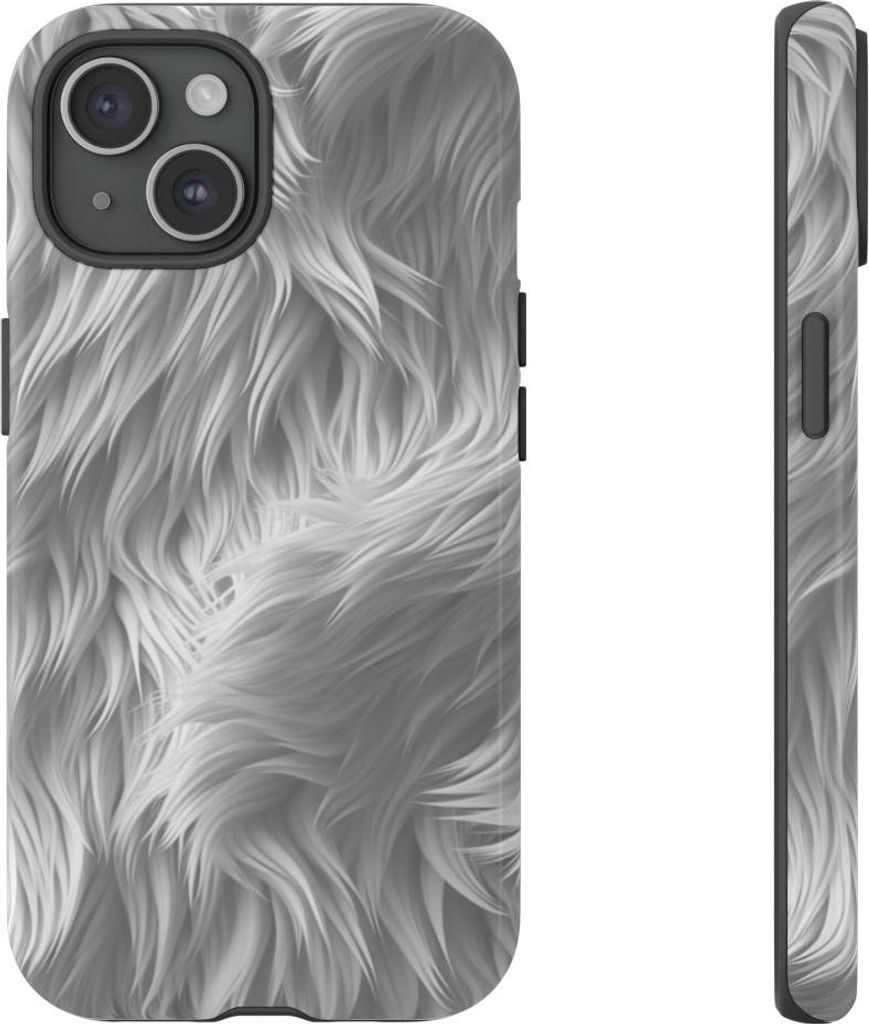 Glänzendes Design mit weißer Fellstruktur – Hülle Kompatibel mit iPhone 15