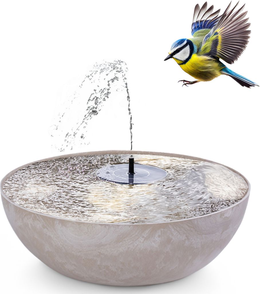 Solar-Brunnen Set für draußen - 45 cm Schale sandfarben Produktbild 