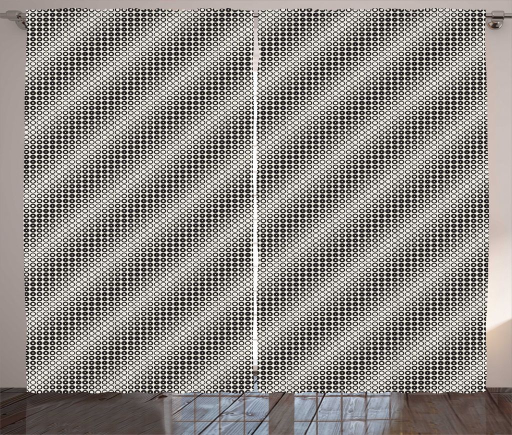 ABAKUHAUS Geometrisch Rustikaler Vorhang, Monochrome Halbton Ringe, Wohnzimmer Universalband Gardinen mit Schlaufen und Haken, 280 x 225 cm, Weiß ...