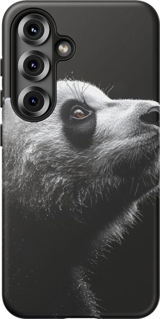 Detaillierte Seitenansicht eines Panda-Kopfes mit braunen Augen – Hülle Kompatibel mit Samsung Galaxy S25