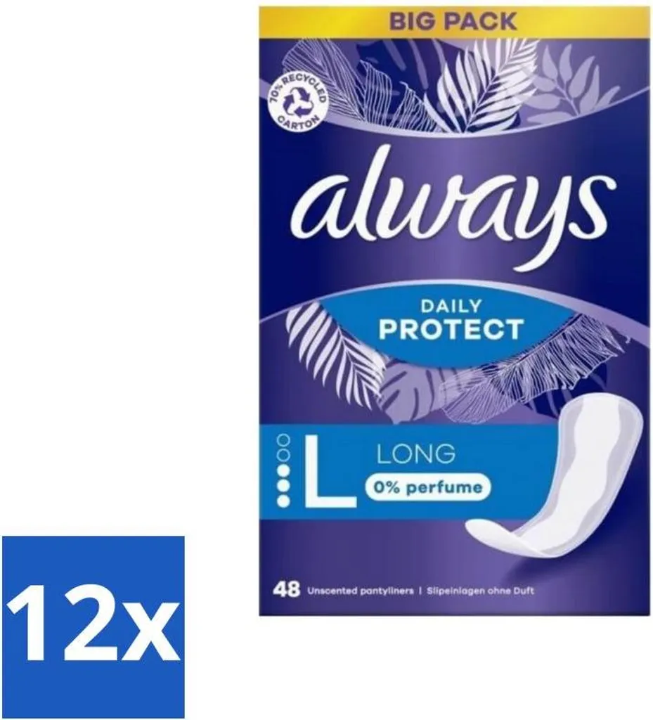 Always - Salvaslip - Lunghi - 0% di profumo - 48 salvaslip - Confezione risparmio - 12 pezzi