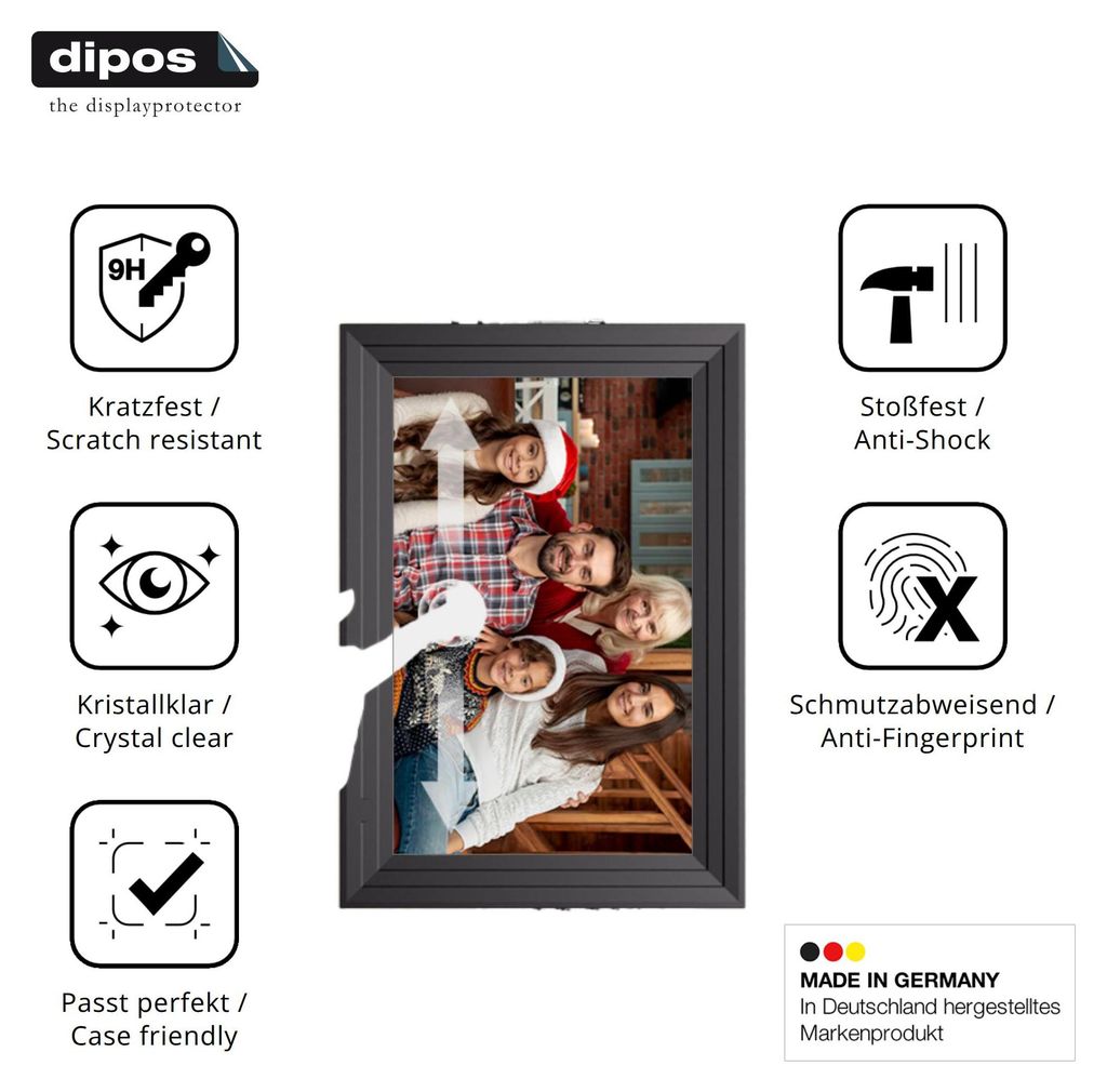 2x Schutzfolie für Luakug 10.1 Zoll HD Digitaler Bilderrahmen - Anti-Shock 9H Folie dipos Glass Kunststoffglas
