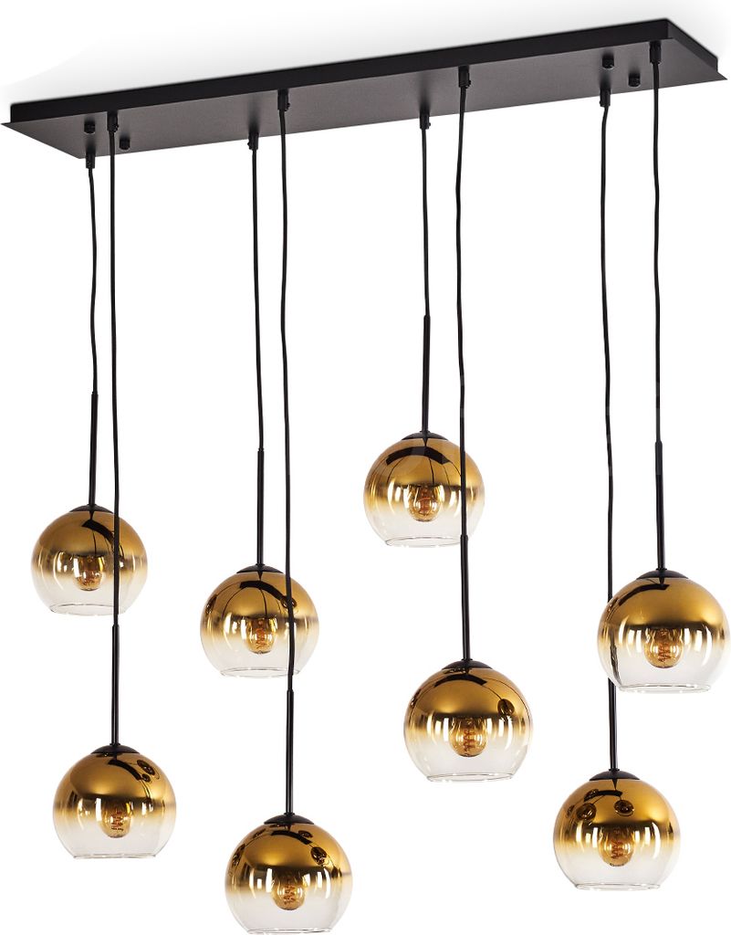 Cesaro Hängelampe aus Metall/Glas in Schwarz/Goldfarben/Klar