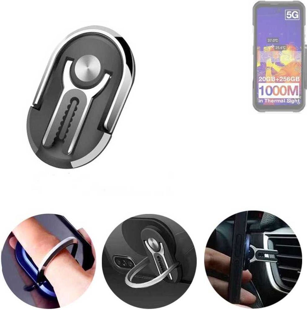 K-S-Trade 3in1 Smartphone-Ring Handy-Ring kompatibel mit Doogee V20 Pro Fingerhalterung Handyring Tischständer Lüftungsgitter-Halterung Tisch