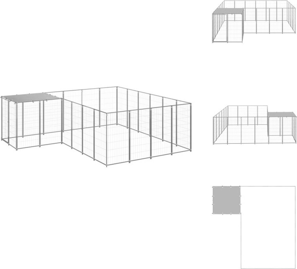 vidaXL Hundezwinger Silbern 8,47 m² Stahl - Hundezwinger & -ausläufe