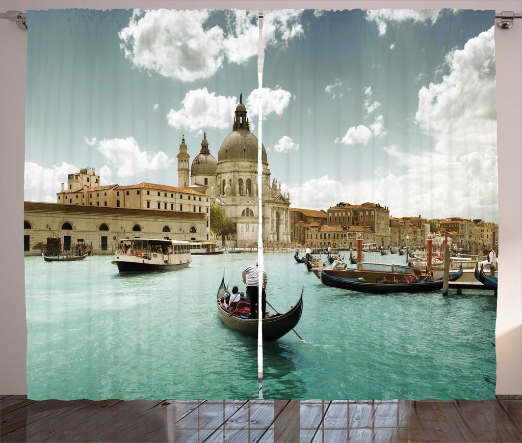 ABAKUHAUS Venedig Rustikaler Gardine, Grand Canal in Luftaufnahme, Schlafzimmer Kräuselband Vorhang mit Schlaufen und Haken, 280 x 245 cm, Türkis...