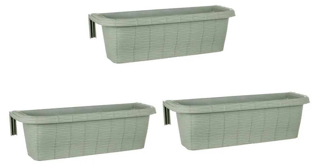 Jardinière balconnière tressée 60 cm avec réservoir et fixation, lot de 3