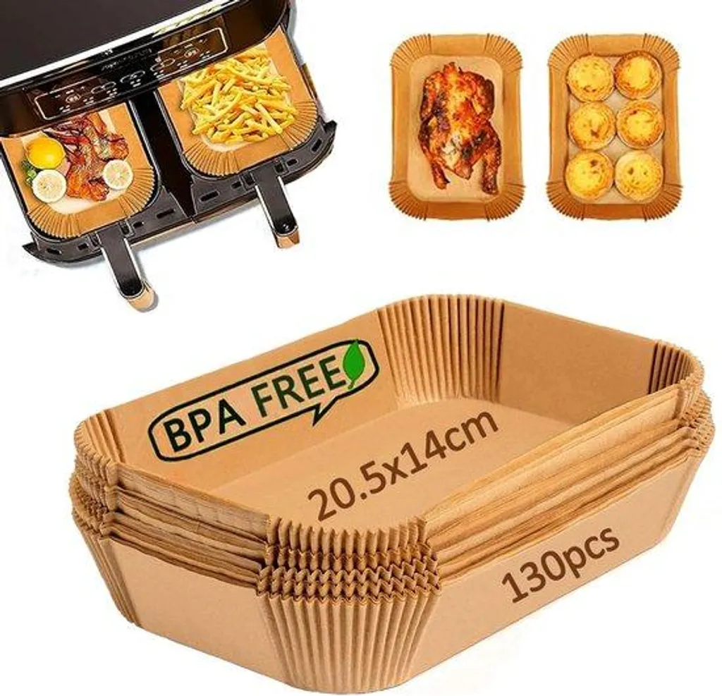 Papier cuisson Leylve pour Air Fryer double zone, 130 pièces 20,5x14cm