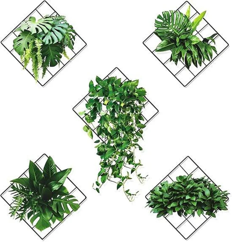 Décoration murale autocollante plantes vertes 3D lot de 5 stickers