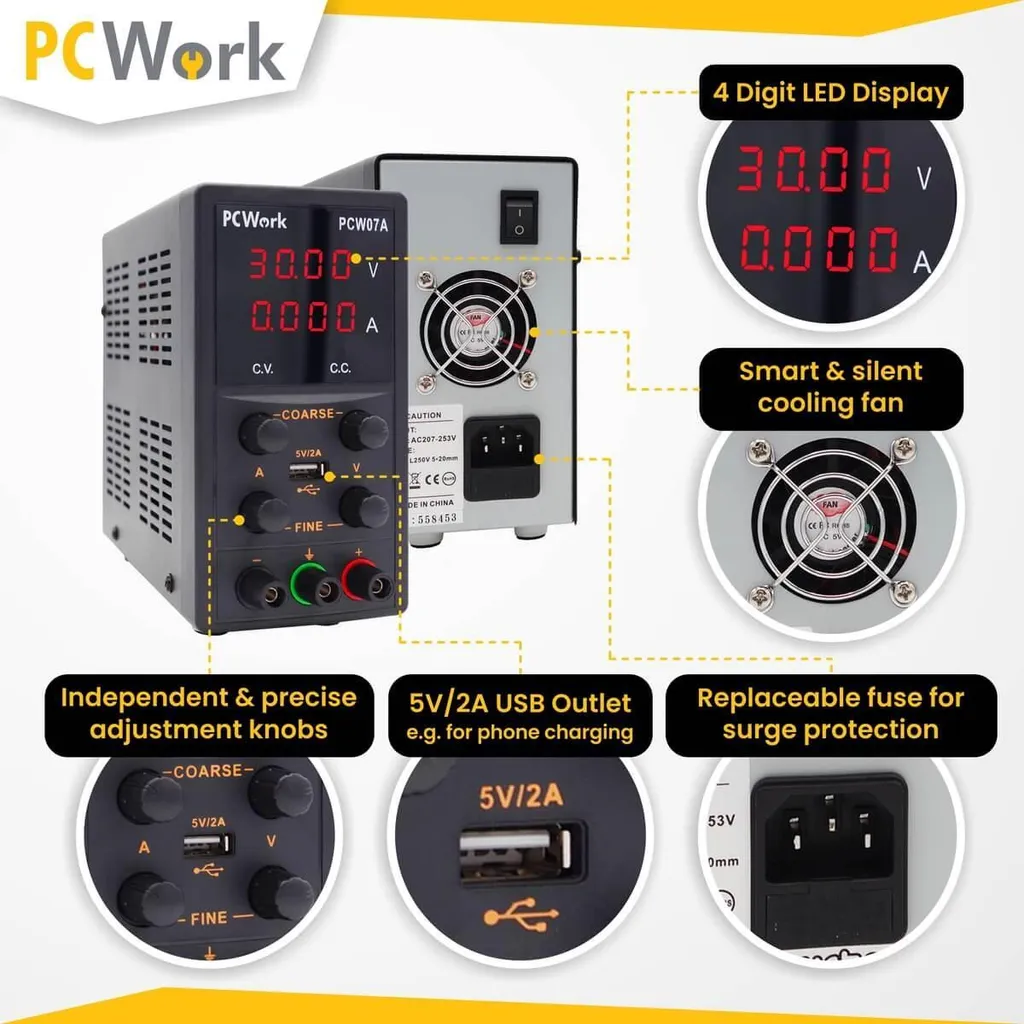 Alimentation pour réparation électronique PCWork PCW07A 30V 5A réglable - 6