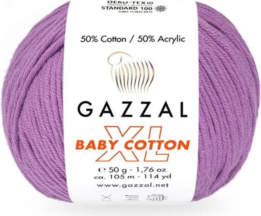 Gazzal Baby Baumwolle XL 3414 – Weich & Langlebig, Fiolett, 50g/105m, Ideal für Kinder