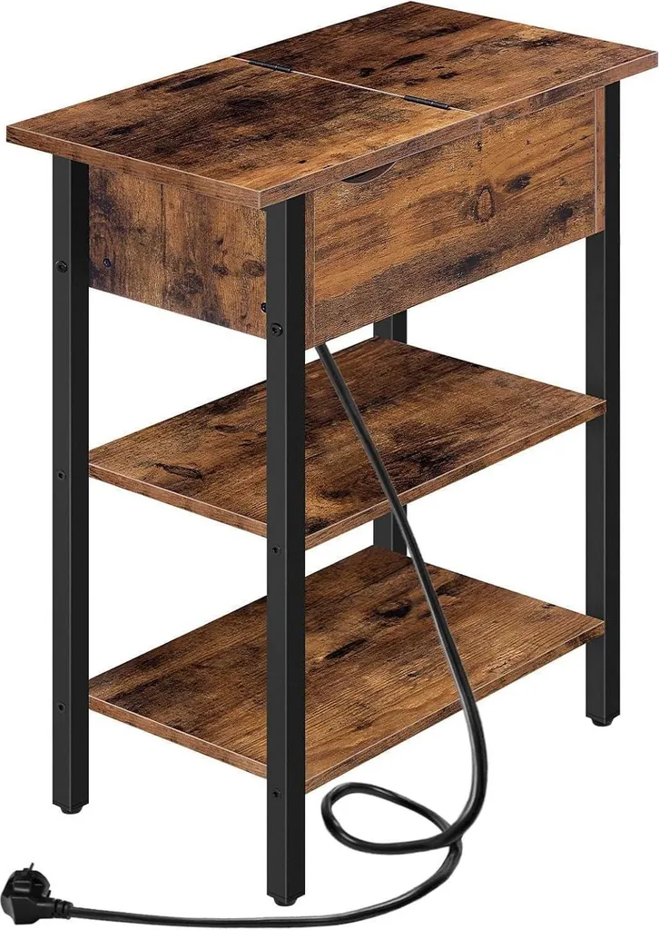 HOOBRO Table d'appoint avec station de recharge de style industriel chic