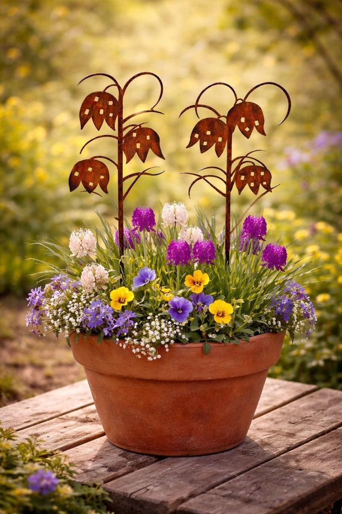 Schachbrettblume Fritillaria, Edelrost Rostoptik Metall, 2er-Set, Gartendekoration, Blumenmotiv