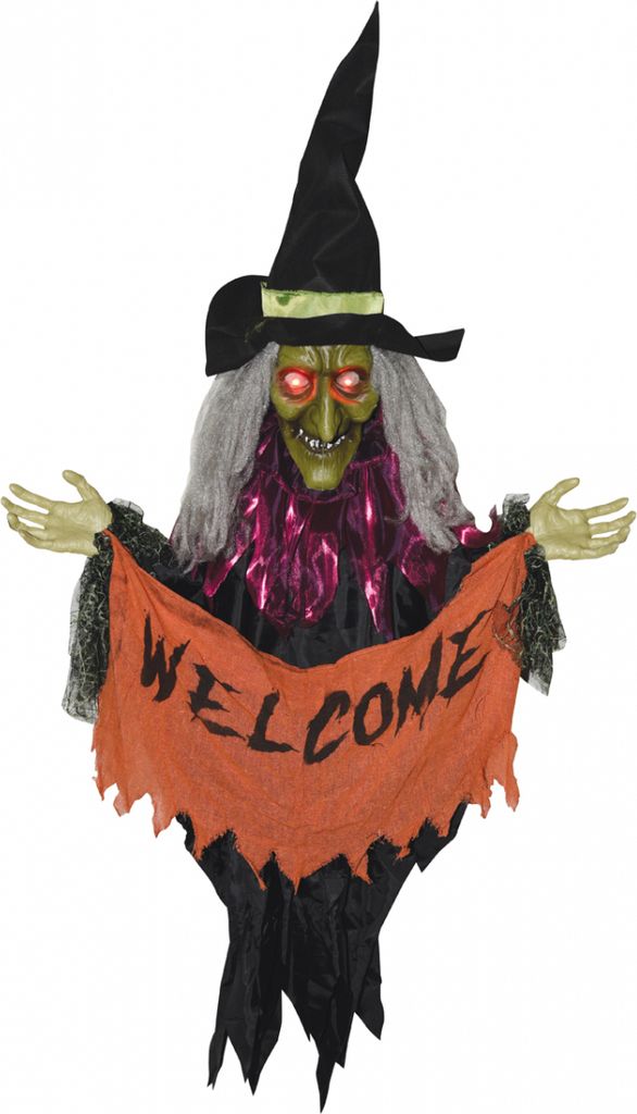 Halloween Hexen Figur mit Bewegung als Türdekoration 135cm