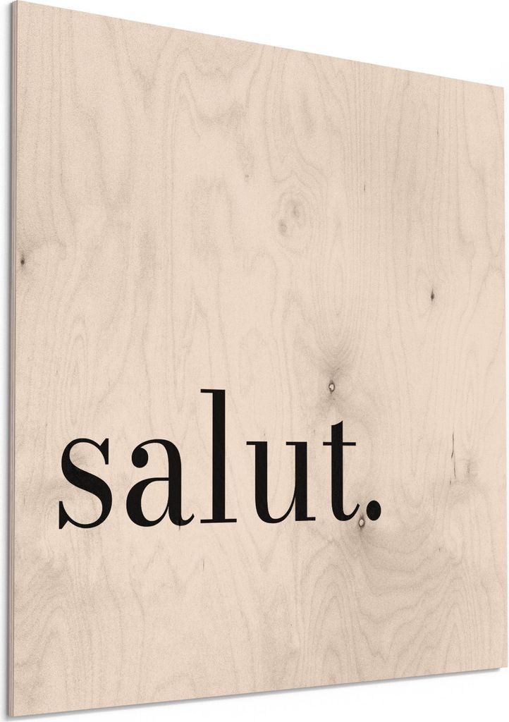 DEQORI Holzbild 50x50 cm 'Salut - Schriftzug' Bild auf Holz Wandbild Kunstdruck