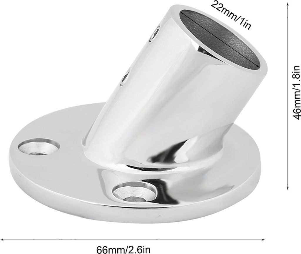 22mm 7/8inch Edelstahl Marine Boot Hand Rail Fitting 60 Grad Runde Basis
