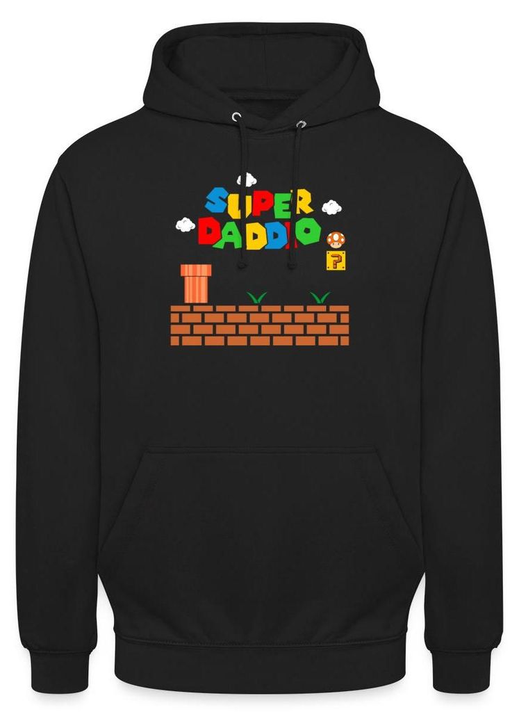 Spreadshirt Super Daddio Lustiges Vatertag Geschenk Uni Hoodie, 3XL, Schwarz