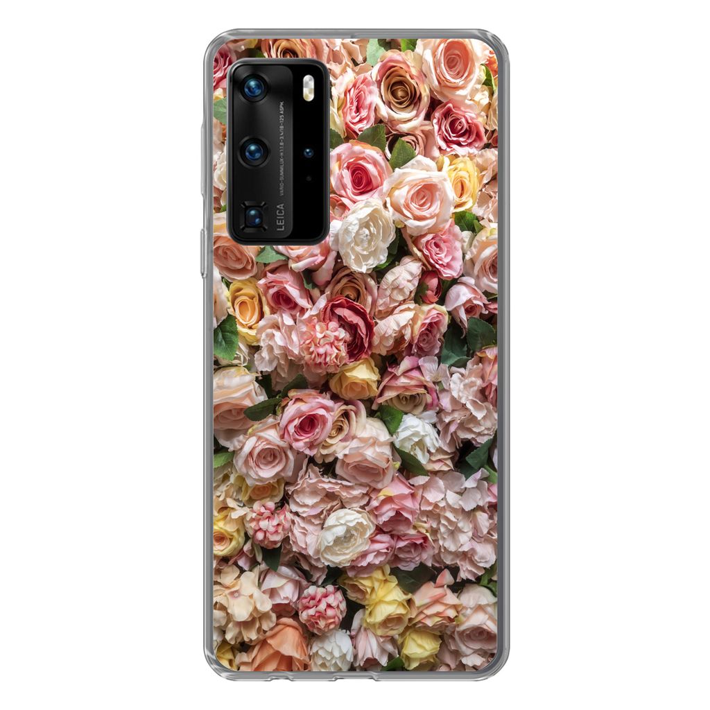 MuchoWow Handyhülle Schutzhülle Hülle für Huawei P40 Pro Rosen - Farben - Wand Silikon Softcase Handy Hülle - Schutz