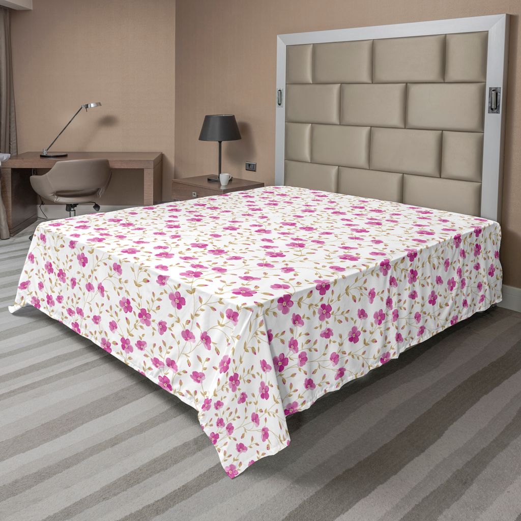ABAKUHAUS Blume Bettlaken, Pfingstrose Im Vintage Stil Girly Süße Lockige Happy Times Engagement Thema, weiches bequemes oberes Bettlaken für ei...