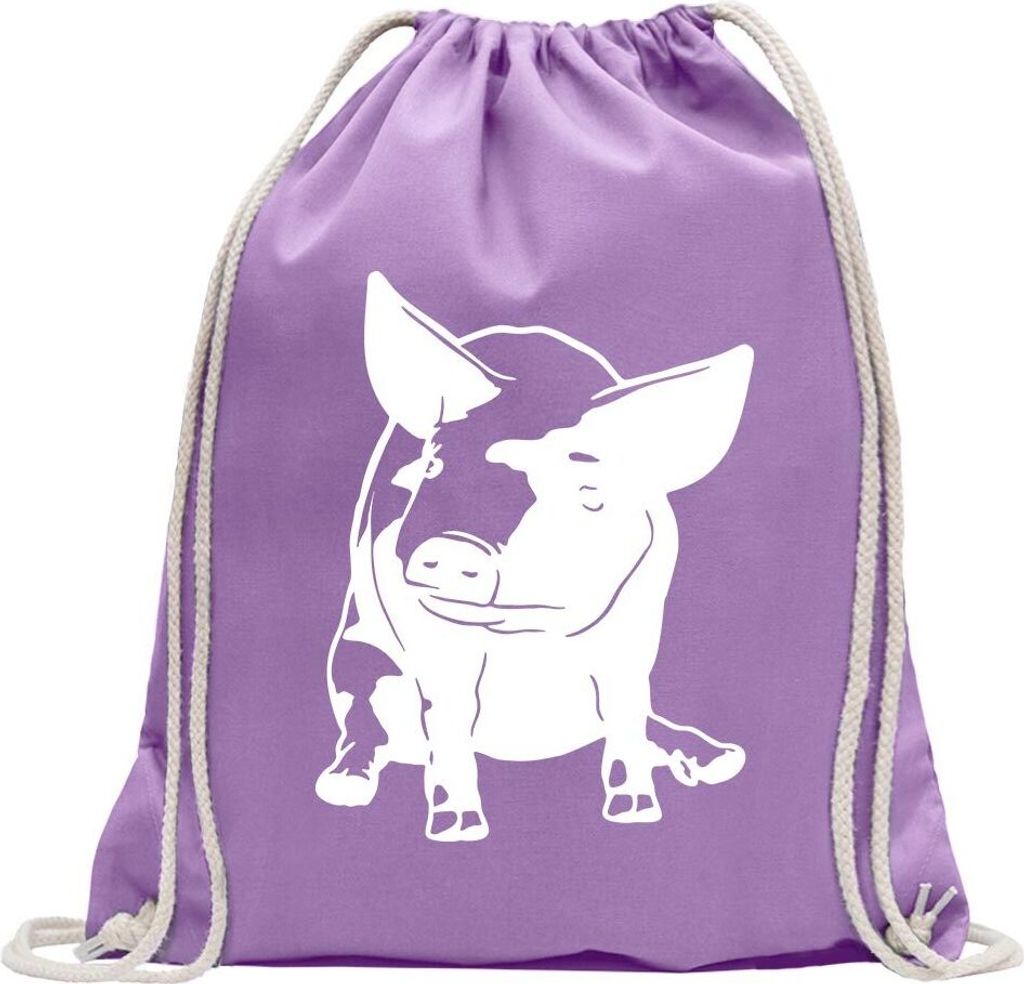 Kiwistar - Turnbeutel - lavendel - Schwein Motiv 3 - Sau - Baby - Fun Rucksack Sport Beutel Gymsack Baumwolle mit Ziehgurt