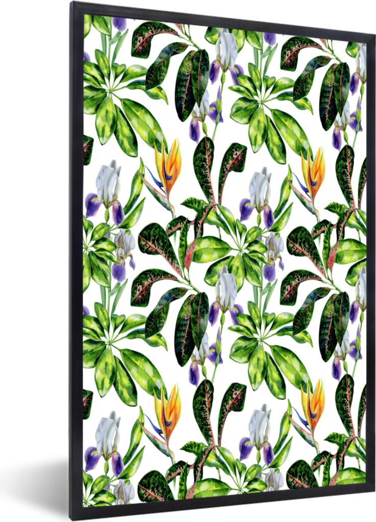 MuchoWow MuchoWow Gerahmtes Poster Paradiesvogelpflanze - Blätter - Grün 40x60 cm - Poster mit zchwarzem Bilderrahmen - Papierdruck - Wandbilder