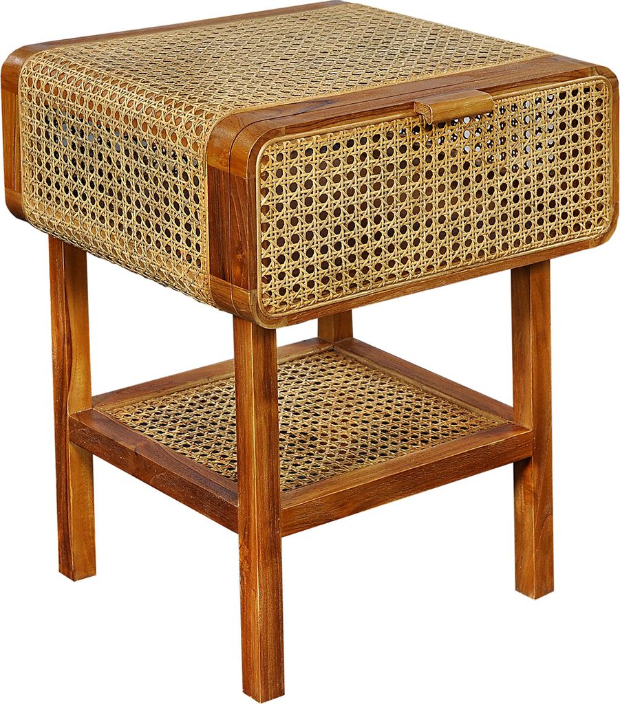 SIT Möbel Nachtkommode | 1 Schublade, 1 Ablageboden | Teakholz mit Rattan-Geflecht | natur | B 48 x T 45 x H 60 cm | 07959-01 | Serie ROMANTEAKA