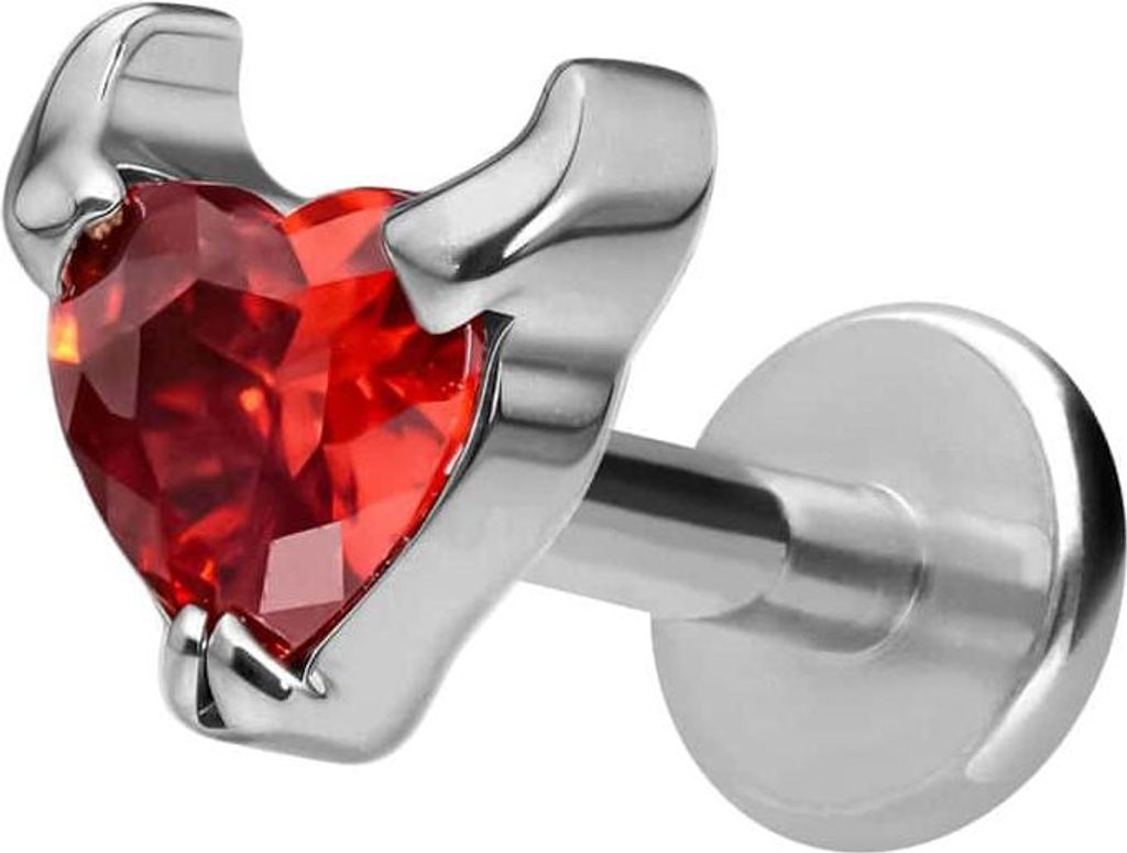 Ohrpiercing, Nasenpiercing Titan Labret mit Innengewinde TEUFELSHERZ Silber Stablänge: 5mm | Stabstärke: 1,2mm