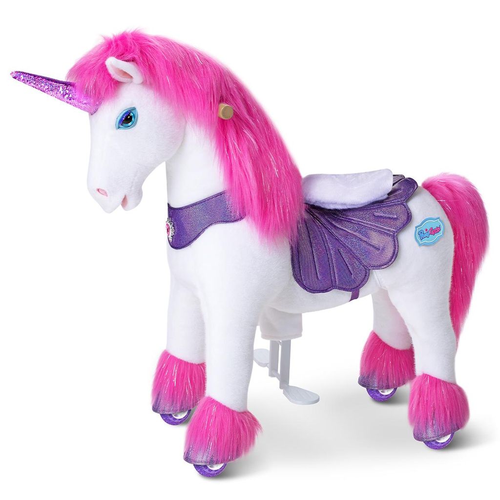 PonyCycle Modell Y Ride-on Einhorn für Kinder 4-7 mit Bremse und Geräuschen, Rosa Einhorn-Spielzeug auf Rädern, Weihnachtsgeschenk für Kinder ...