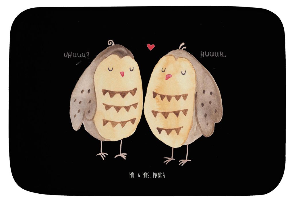 Mr. & Mrs. Panda Badematte Eulen Liebe - Schwarz - Geschenk, Duschvorleger, Owl, Pärchen, Eule, Teppich Bad, Romantisch, Badteppich, Badvorleger, ...