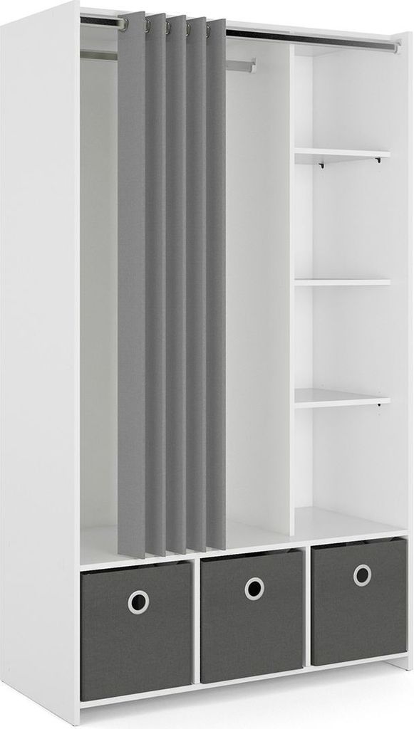 Tvilum 9316349HG, Weiß, Garderobe, 7 Regale, 1 Tür(en), Grau, Vorhang Türöffnung