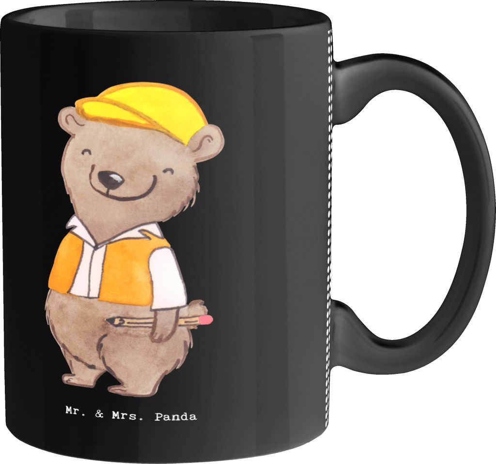 Mr. & Mrs. Panda Kaffeebecher Bauingenieur Herz - Schwarz - Geschenk, Tasse mit Motiv, Statiker, haferl, Becher, Kaffeetasse, Baustelle, Helm, Teet...