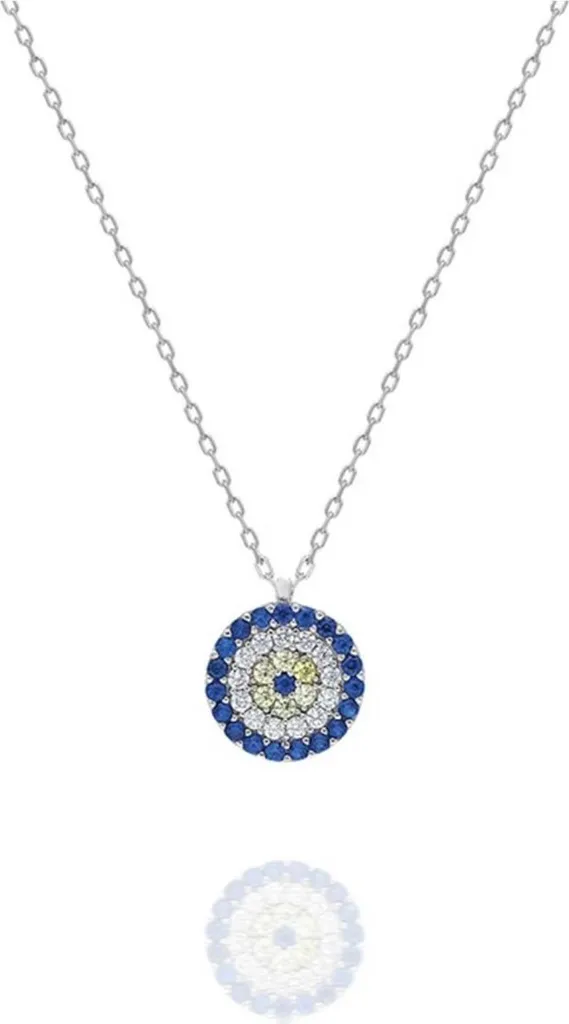Bijou Collier Pendentif Œil de Protection Nazar Argent et Strass Chic