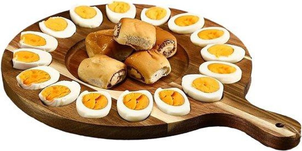 Holz gefüllte Eierschalenhalter, Holz runde Teller mit Griff, umkehrbarer Charcuterie Board Eierplatte mit 16 Löchern, gefüllte Servierbehälter...