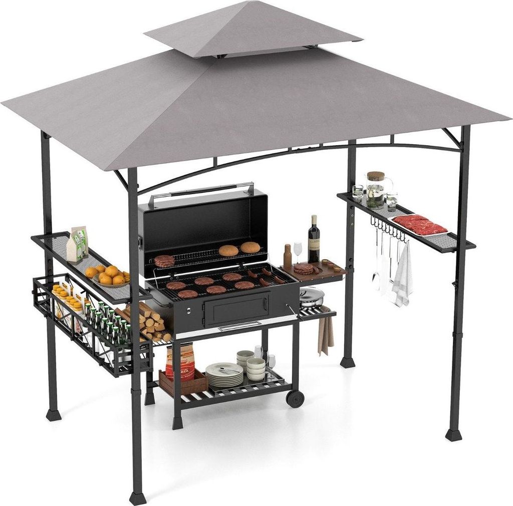 Grillpavillon für den Außenbereich mit Doppeldach und Seitenregalen