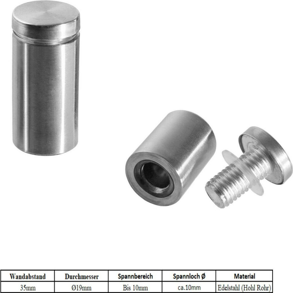Ø19mm Edelstahl Abstandshalter Befestigung Wandabstand Halter Spiegelhalter 35mm
