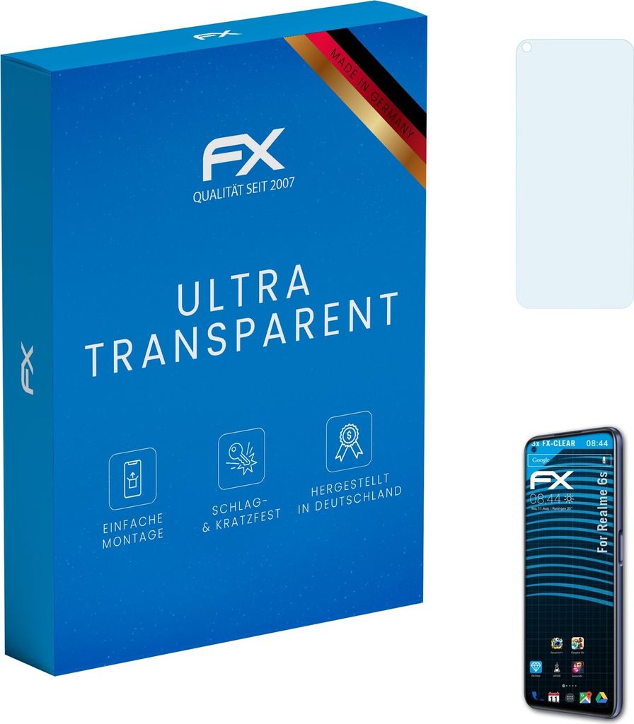 atFoliX FX-Clear 3x Schutzfolie kompatibel mit Realme 6s Displayschutzfolie