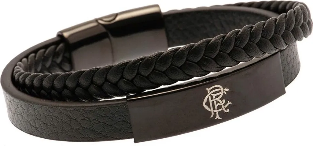 Bracelet Rangers FC Idéal pour Fan de Foot - Cuir Noir avec Armoiries Taille Unique