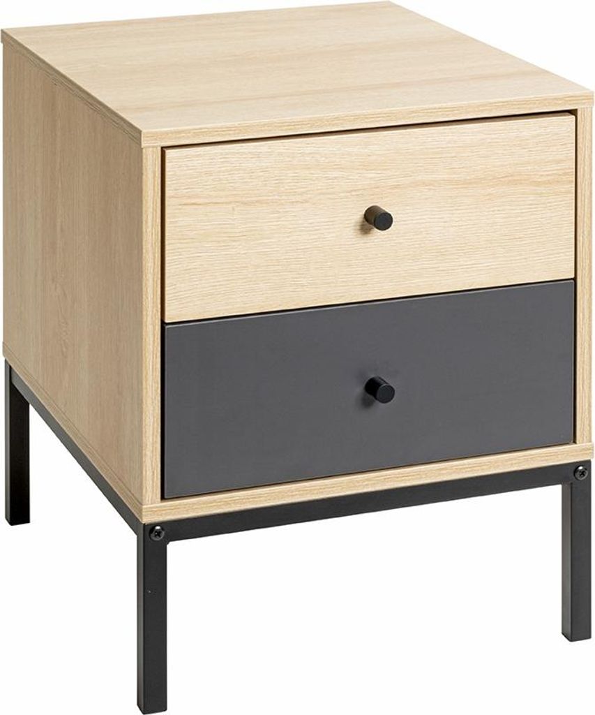 Nachtkommode >55496< 2 Schubladen, anthrazit, eiche Nachbildung, schwarz - 40x50x45 (BxHxT)