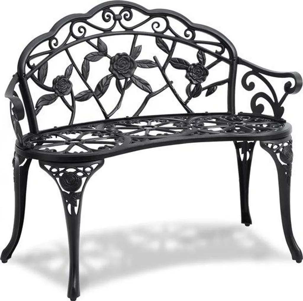 Banc d'extérieur 2 places en métal noir, mobilier de terrasse durable