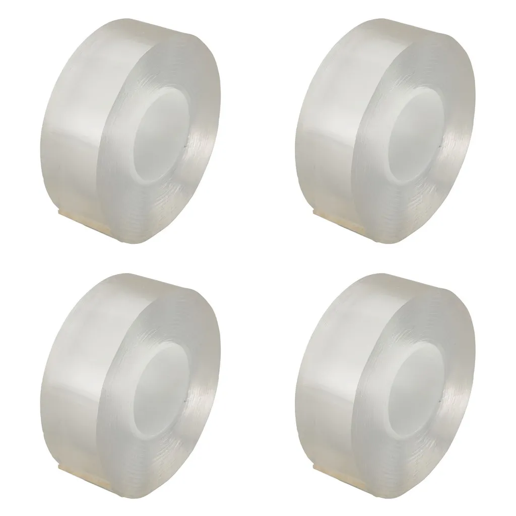4 rotoli di nastro biadesivo da 3 m ciascuno, tagliabile, altamente elastico, riutilizzabile, trasparente, biadesivo, per poster