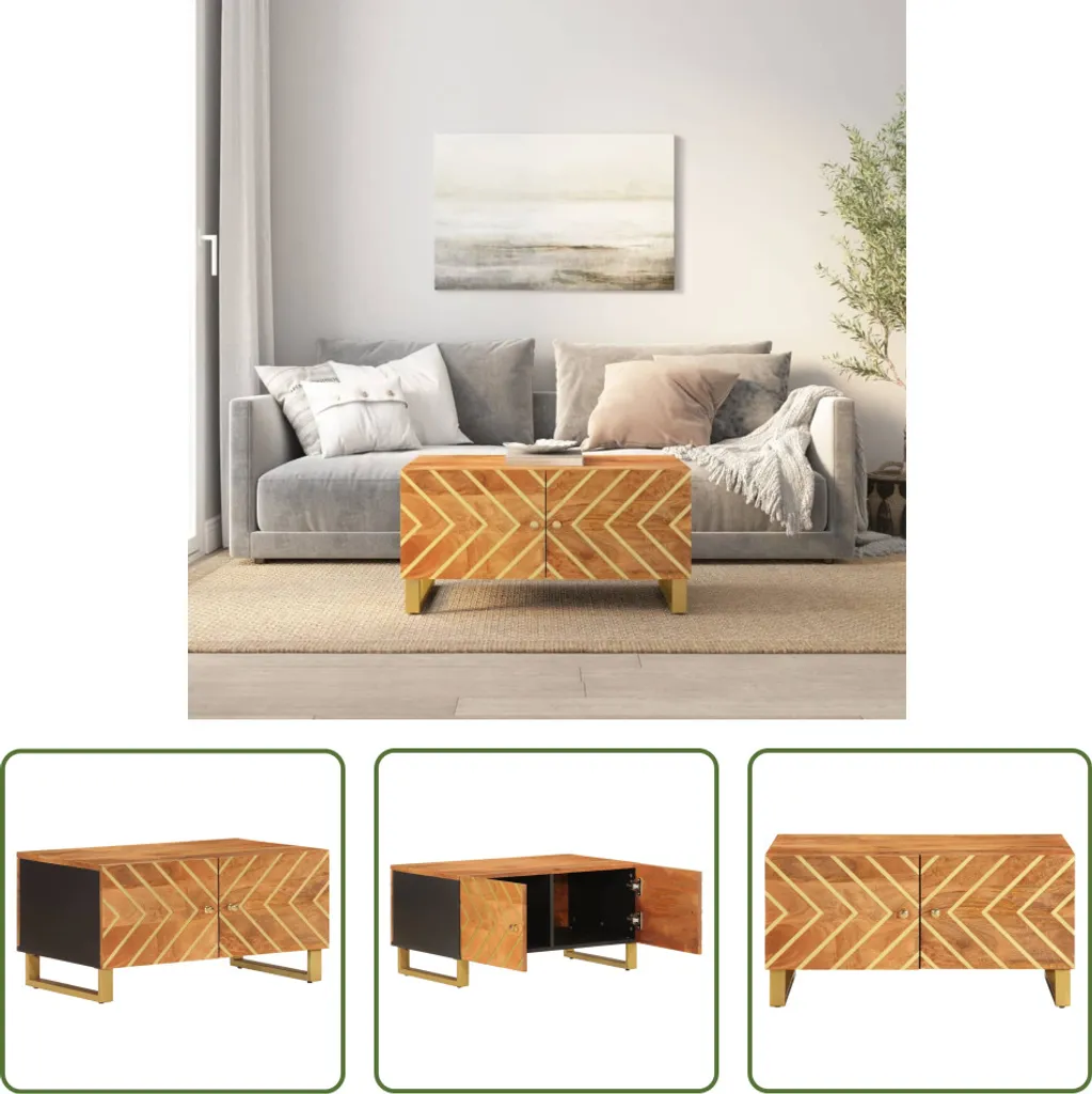 The Living Store Tavolino marrone e nero 80x50x40 cm in legno massiccio di mango