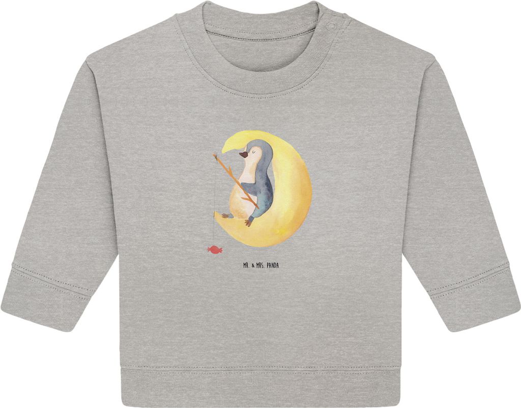 Mr. & Mrs. Panda Organic Baby Pullover Pinguin Mond 6. - 12. Monat - Heather Grey - Geschenk, Pinguine, Bullover, schlafen, Erschöpft, Spruch