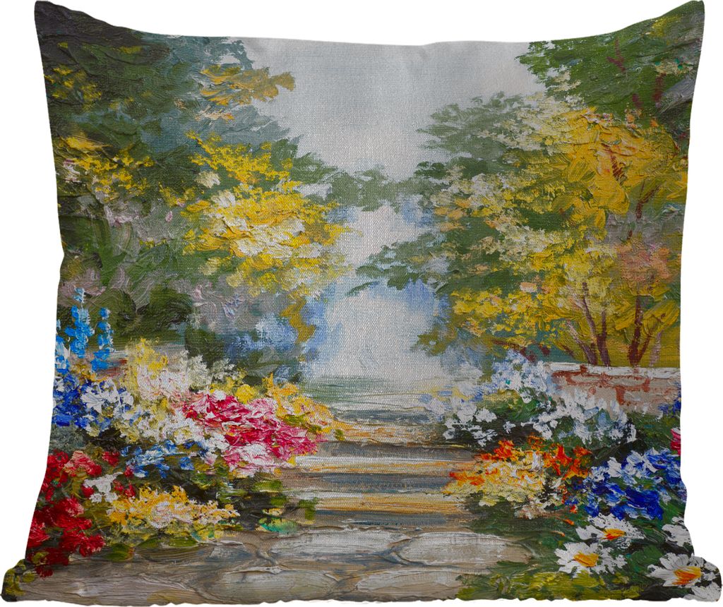MuchoWow Outdoor Kissen - Malerei - Blumen - Natur - Ölfarbe - 60x60 cm - Wetterfest - Lounge Kissen - Dekoration - Schlaf Kissen