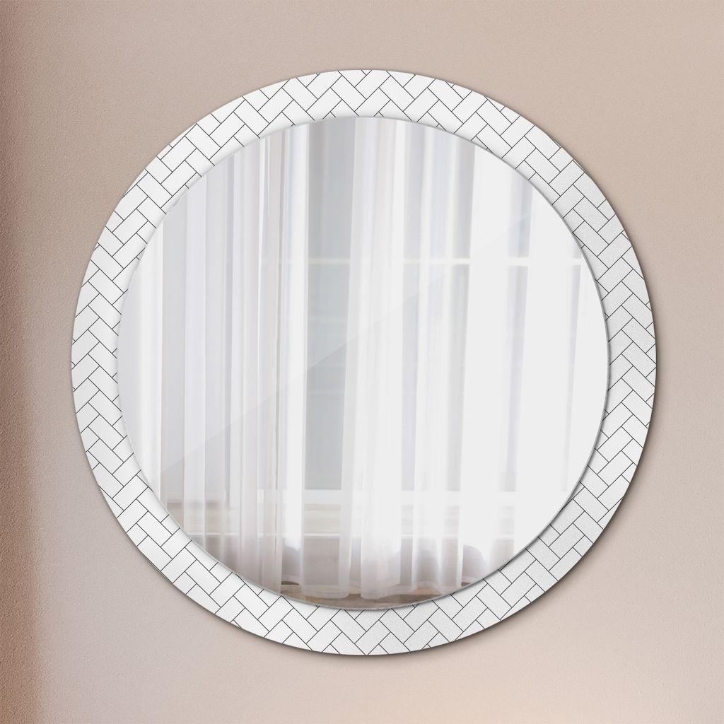 Ø90cm Modern Spiegel - Wandspiegel Wandmontage- Schlafzimmer - Fischgrätenmuster